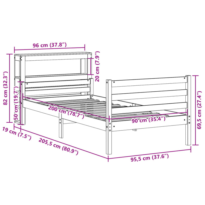 sengeramme med sengegavl 90x200 cm massivt fyrretræ