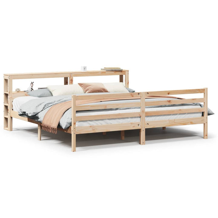 sengeramme med sengegavl 200x200 cm massivt fyrretræ