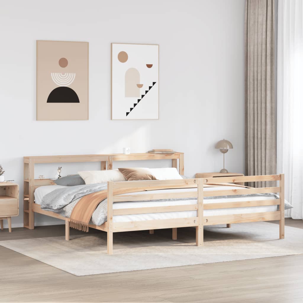 sengeramme med sengegavl 200x200 cm massivt fyrretræ