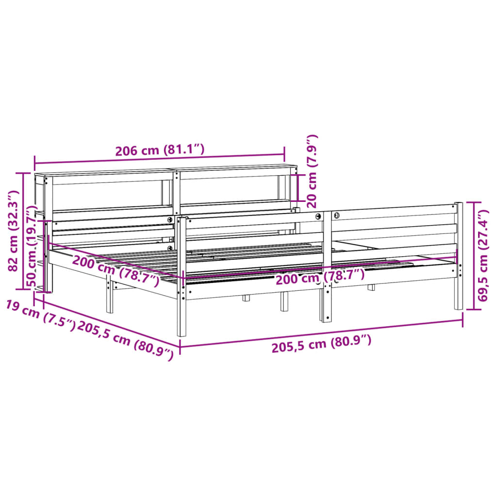 Sengeramme med hovedgærde uden madras Hvid 200x200 cm