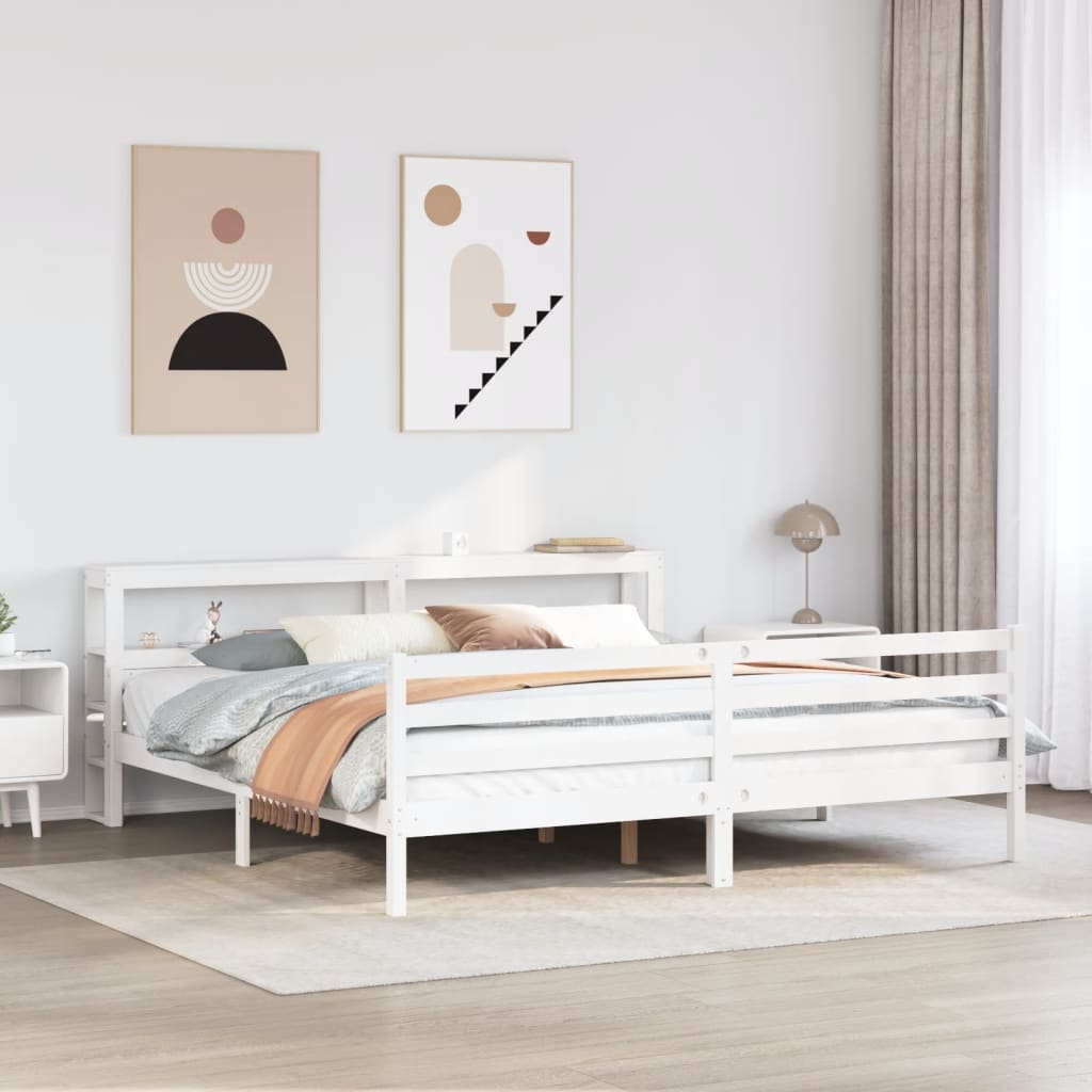 Sengeramme med hovedgærde uden madras Hvid 200x200 cm