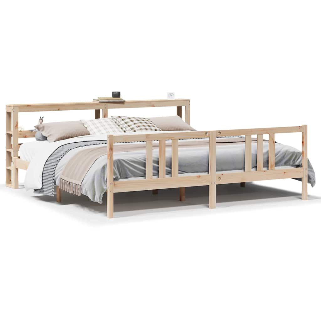 sengeramme med sengegavl 200x200 cm massivt fyrretræ