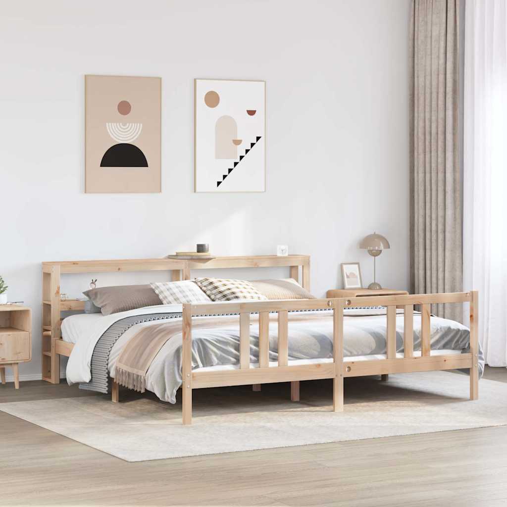 sengeramme med sengegavl 200x200 cm massivt fyrretræ