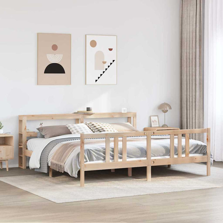 sengeramme med sengegavl 200x200 cm massivt fyrretræ