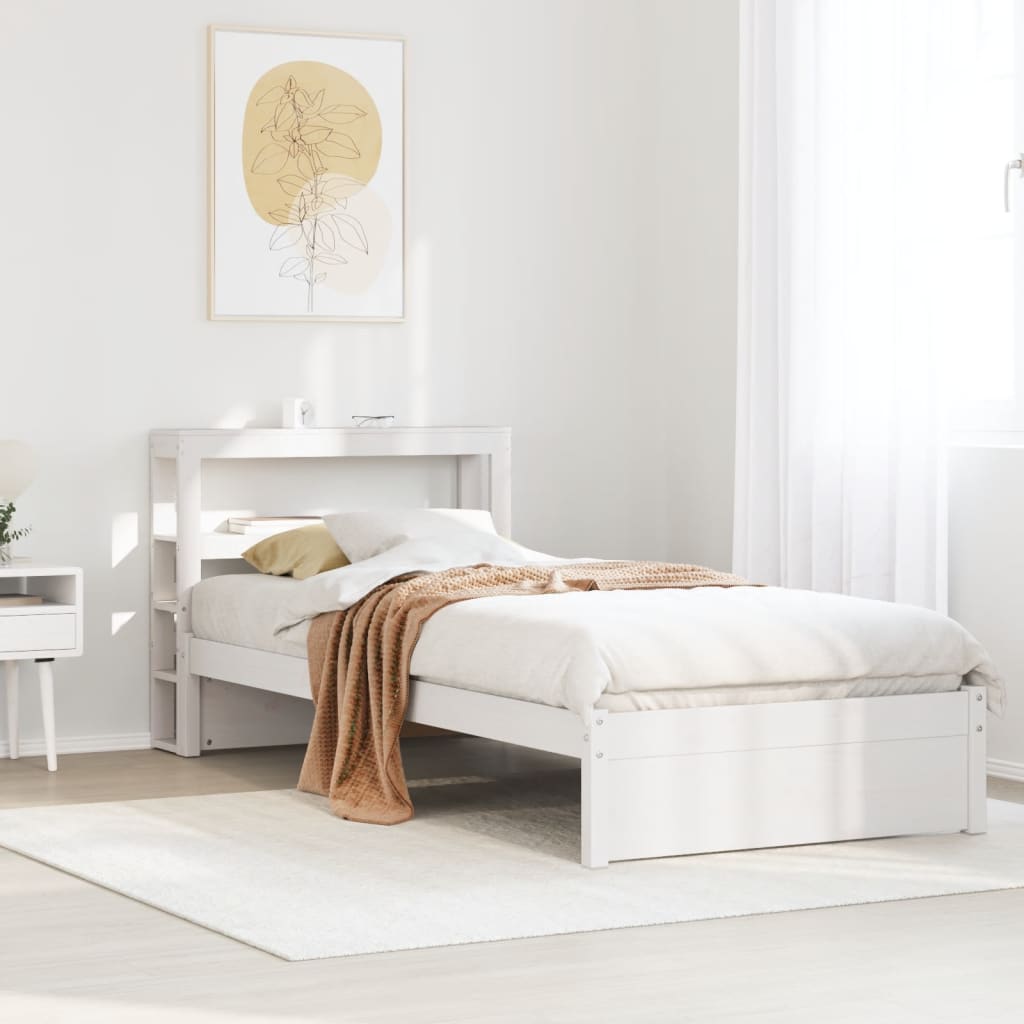 sengeramme med sengegavl 75x190 cm massivt fyrretræ hvid