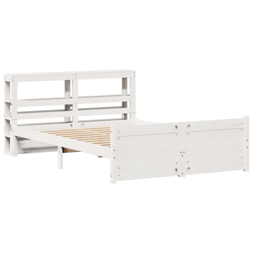 sengeramme med sengegavl 150x200 cm massivt fyrretræ hvid