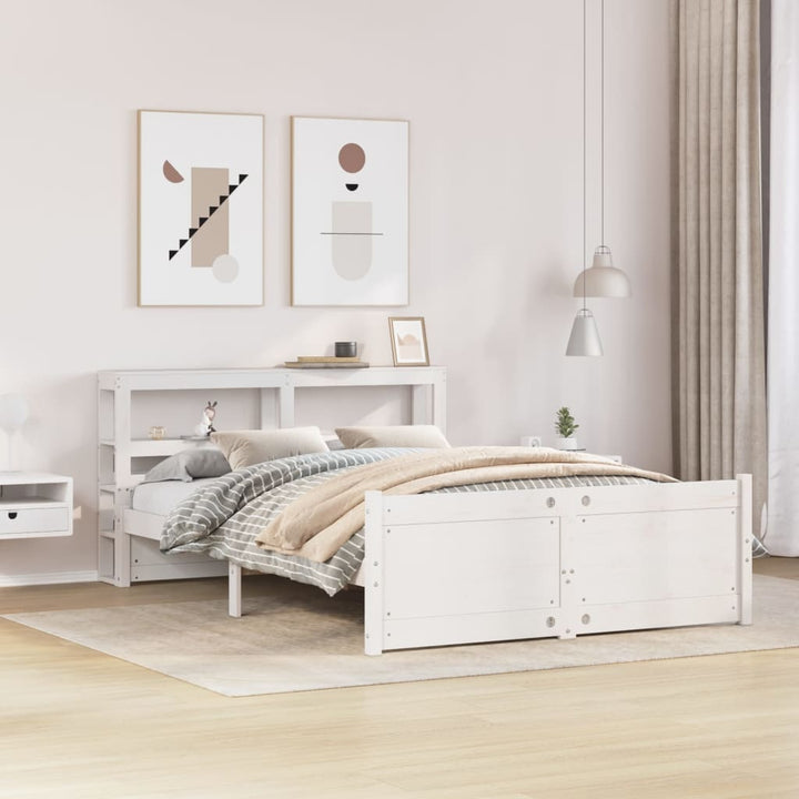sengeramme med sengegavl 150x200 cm massivt fyrretræ hvid