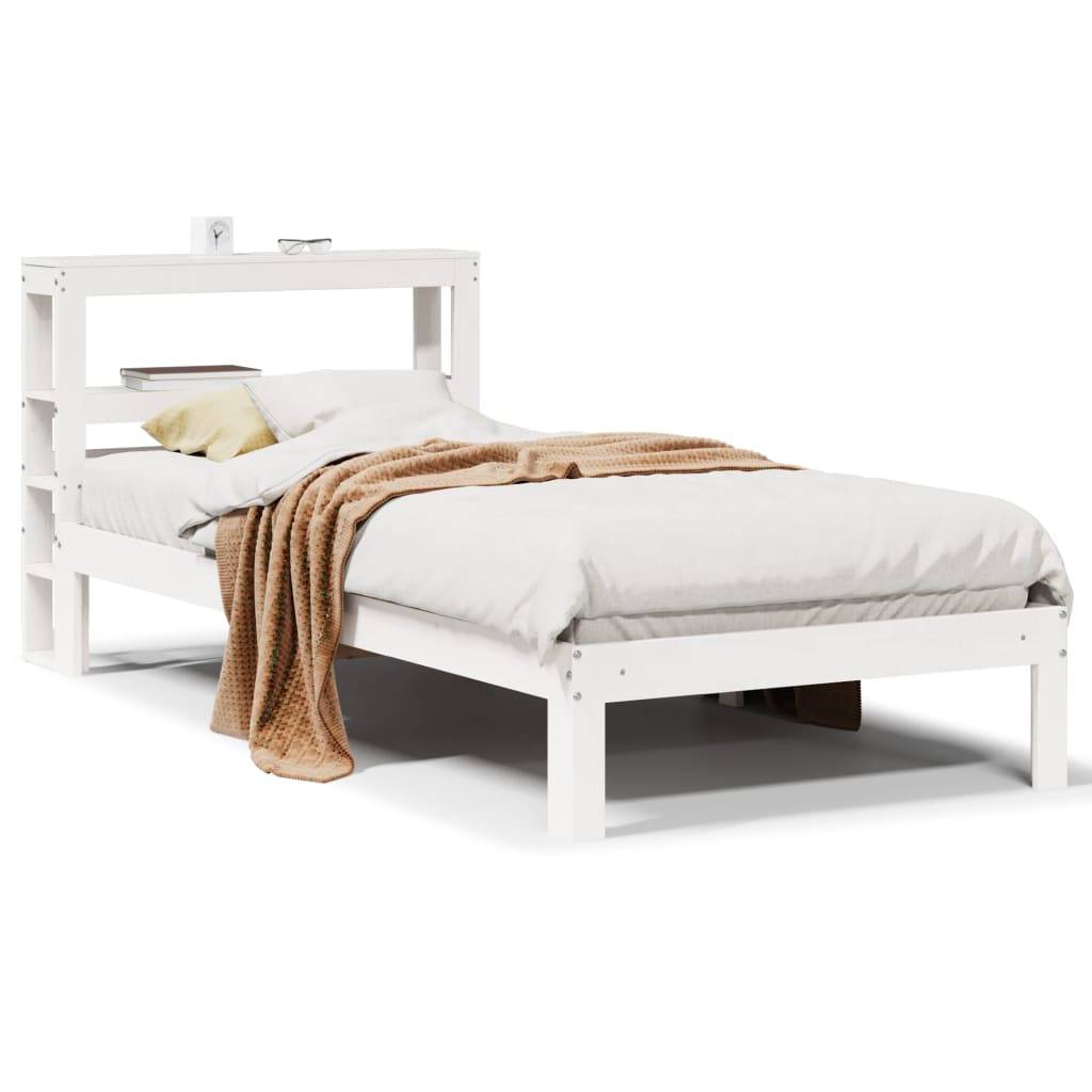 sengeramme med sengegavl 75x190 cm massivt fyrretræ hvid