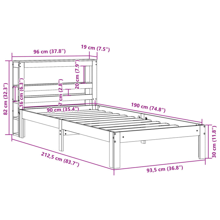 sengeramme med sengegavl 90x190 cm massivt fyrretræ
