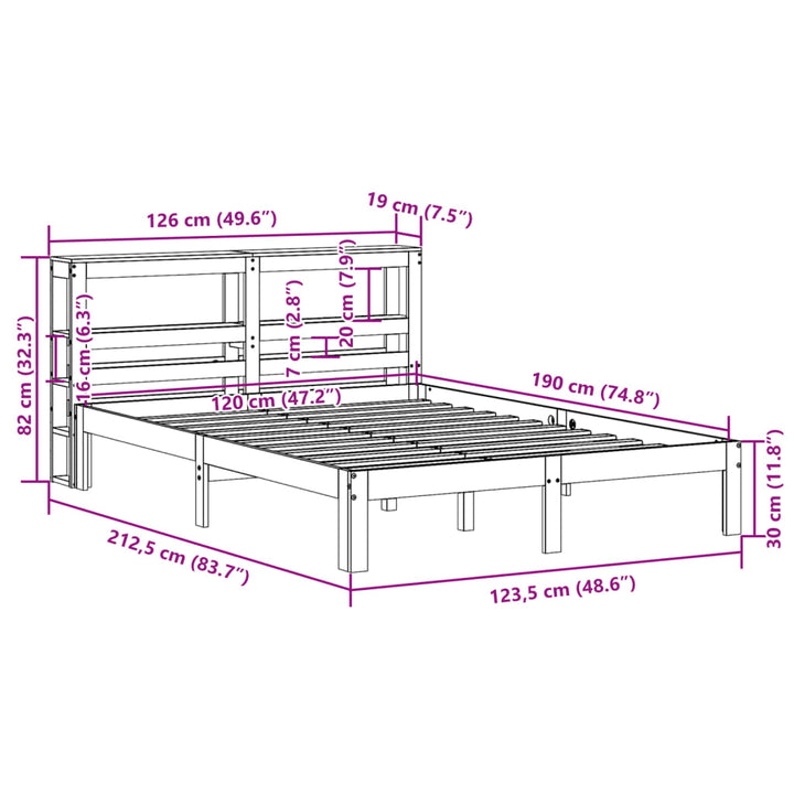 sengeramme med sengegavl 120x190 cm massivt fyrretræ
