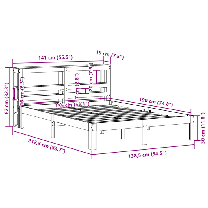 sengeramme med sengegavl135x190 cm massivt fyrretræ hvid