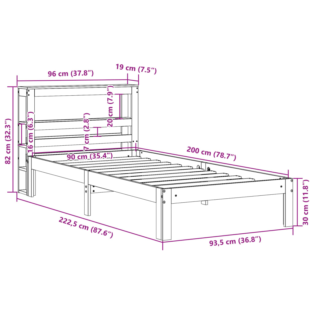 sengeramme med sengegavl 90x200 cm massivt fyrretræ