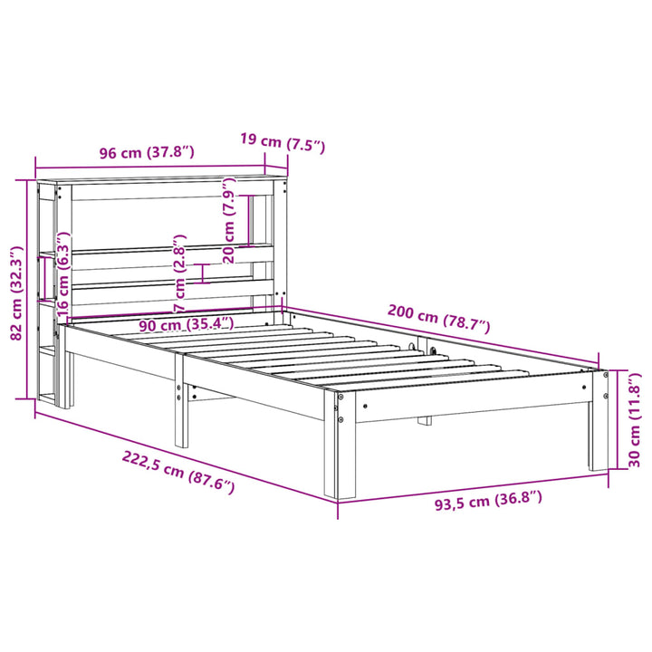 sengeramme med sengegavl 90x200 cm massivt fyrretræ