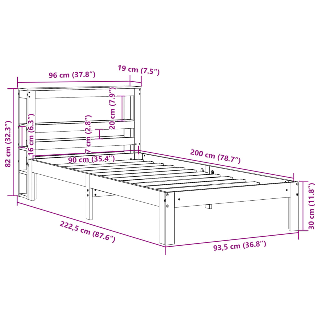 Sengeramme med hovedgærde uden madras Hvid 90x200 cm