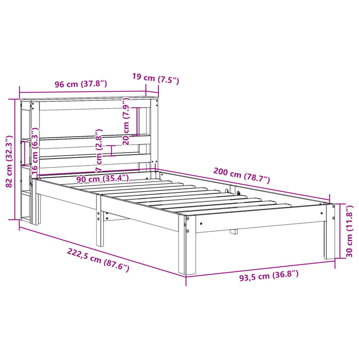 Sengeramme med hovedgærde uden madras Hvid 90x200 cm