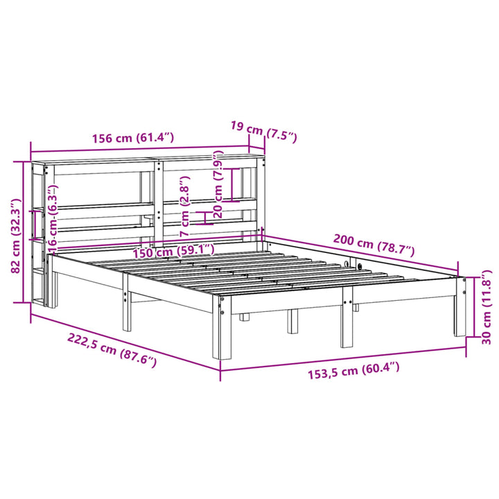sengeramme med sengegavl 150x200 cm massivt fyrretræ