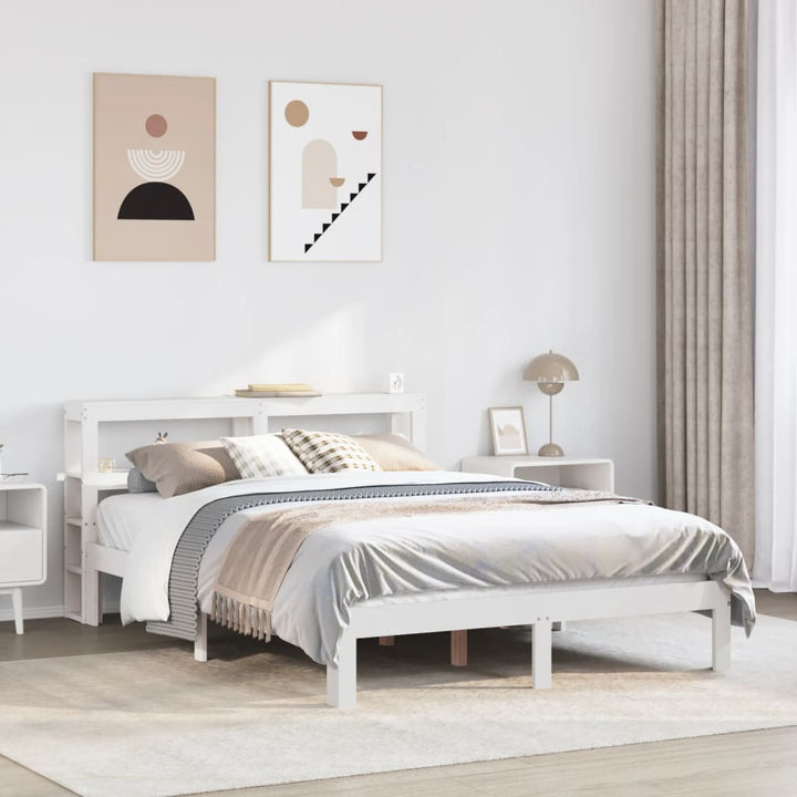 sengeramme med sengegavl 150x200 cm massivt fyrretræ hvid