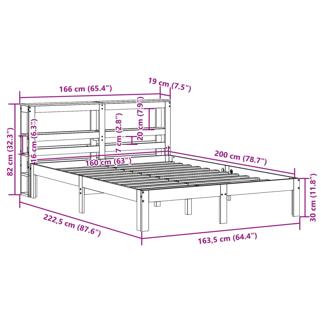 sengeramme med sengegavl 160x200 cm massivt fyrretræ