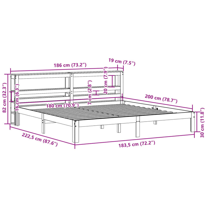 sengeramme med sengegavl 180x200 cm massivt fyrretræ
