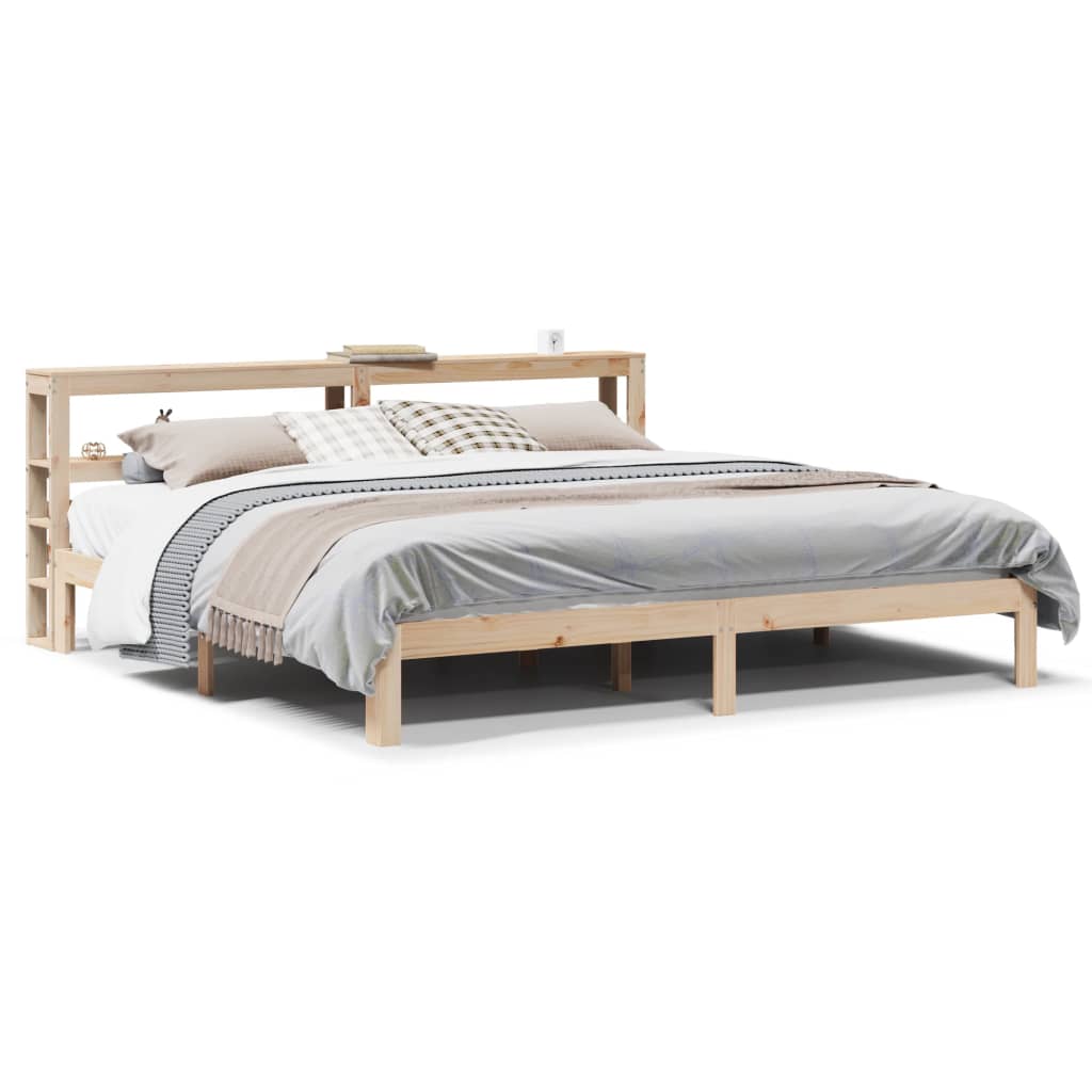 sengeramme med sengegavl 200x200 cm massivt fyrretræ