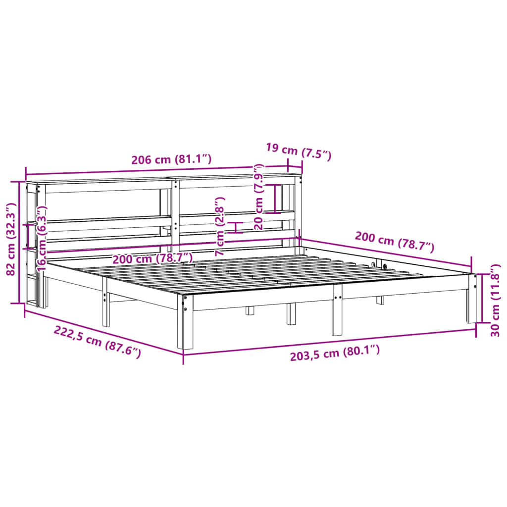 sengeramme med sengegavl 200x200 cm massivt fyrretræ