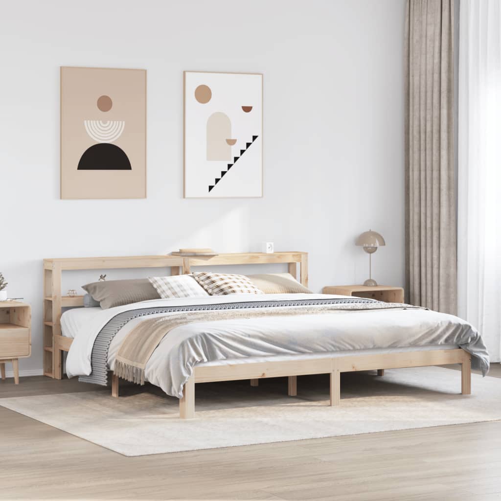 sengeramme med sengegavl 200x200 cm massivt fyrretræ