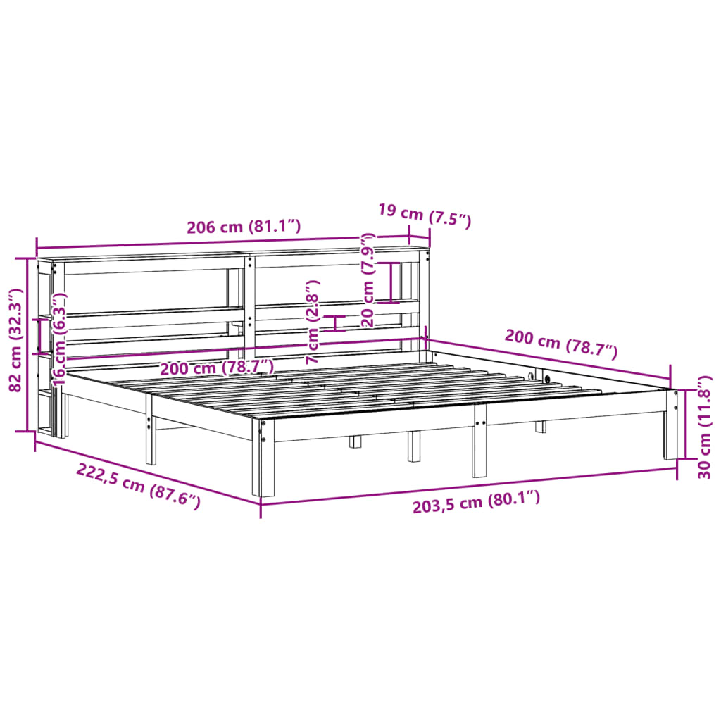 Sengeramme med hovedgærde uden madras Hvid 200x200 cm
