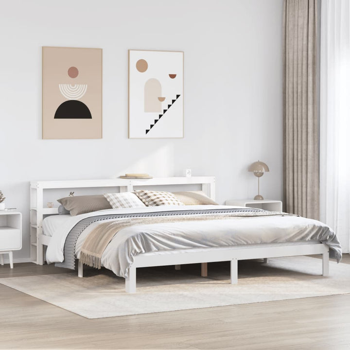 Sengeramme med hovedgærde uden madras Hvid 200x200 cm