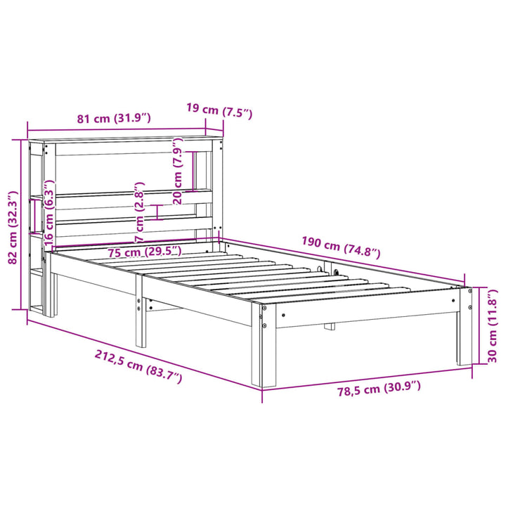 sengeramme uden madras 75x190 cm massivt fyrretræ gyldenbrun