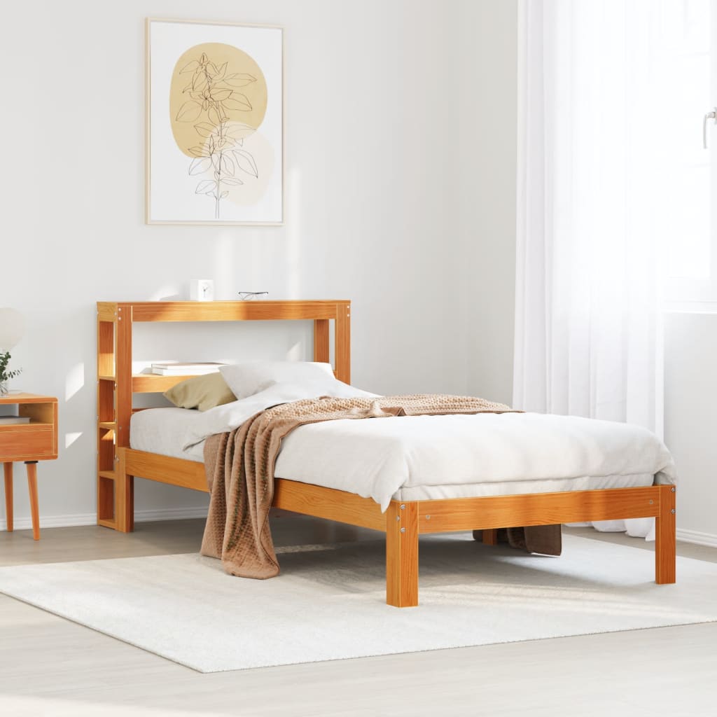 sengeramme uden madras 75x190 cm massivt fyrretræ gyldenbrun