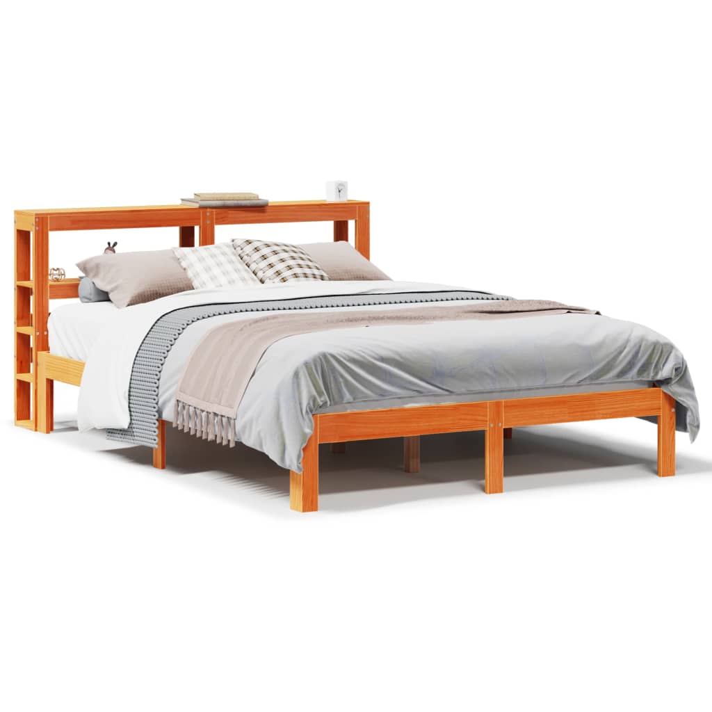 sengeramme uden madras 135x190 cm massivt fyrretræ brun