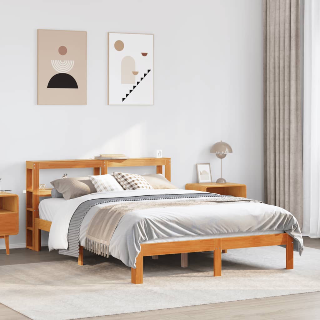 sengeramme uden madras 140x200 cm massivt fyr gyldenbrun