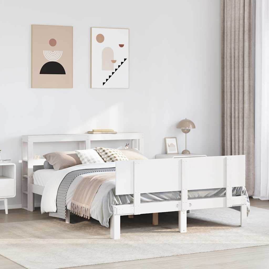 sengeramme med sengegavl135x190 cm massivt fyrretræ hvid