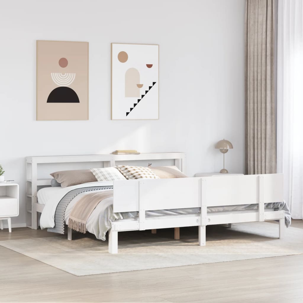 Sengeramme med hovedgærde uden madras Hvid 200x200 cm
