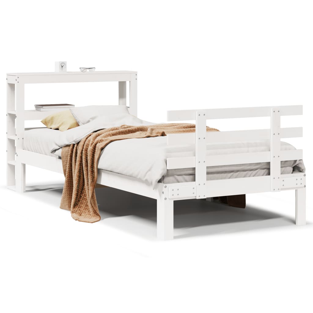 sengeramme med sengegavl 75x190 cm massivt fyrretræ hvid