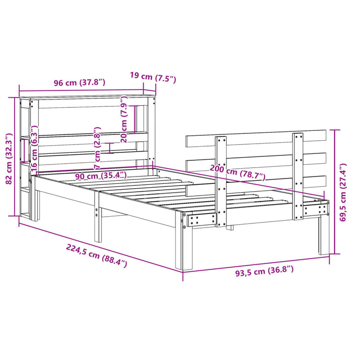 Sengeramme med hovedgærde uden madras Hvid 90x200 cm