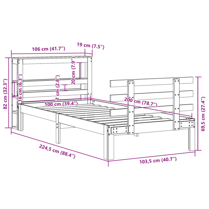 sengeramme med sengegavl 100x200 cm massivt fyrretræ