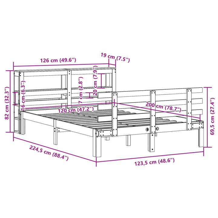 sengeramme med sengegavl 120x200 cm massivt fyrretræ hvid