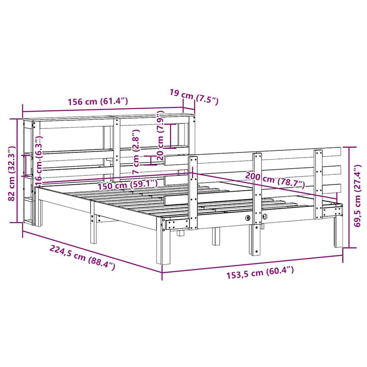sengeramme med sengegavl 150x200 cm massivt fyrretræ