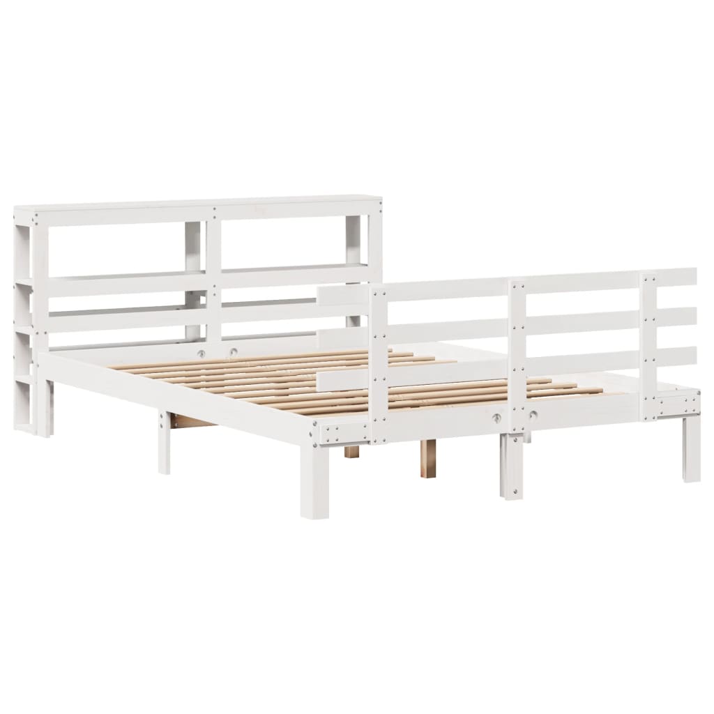 sengeramme med sengegavl 150x200 cm massivt fyrretræ hvid