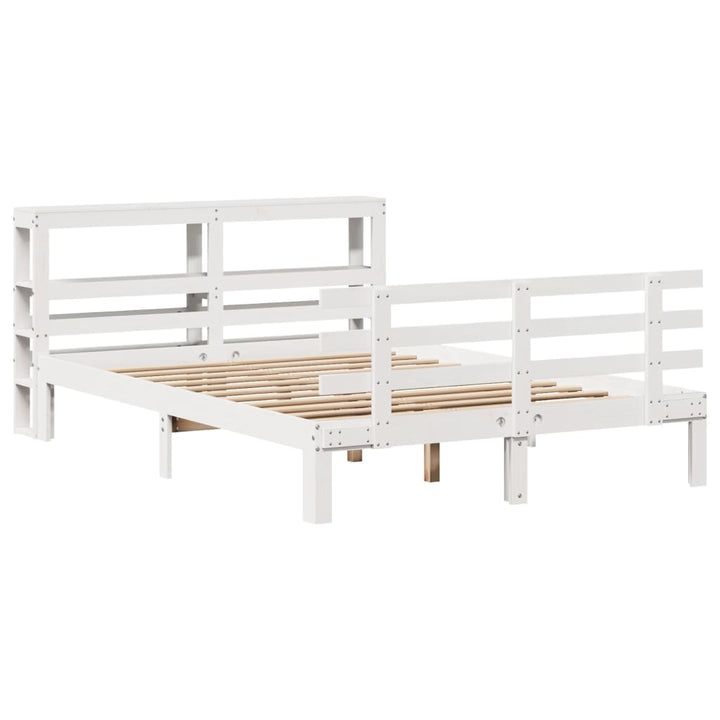 sengeramme med sengegavl 150x200 cm massivt fyrretræ hvid