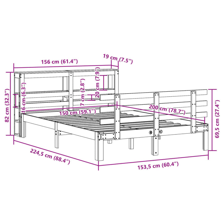 sengeramme med sengegavl 150x200 cm massivt fyrretræ hvid