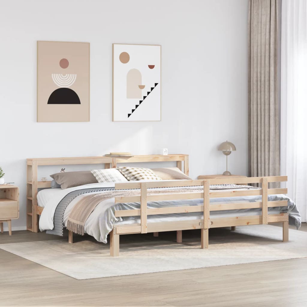 sengeramme med sengegavl 200x200 cm massivt fyrretræ
