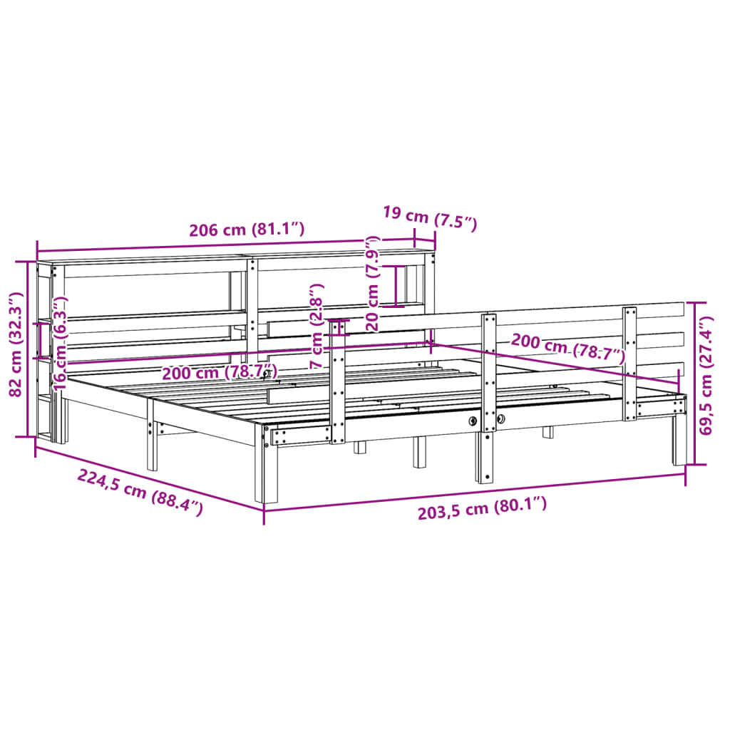 Sengeramme med hovedgærde uden madras Hvid 200x200 cm
