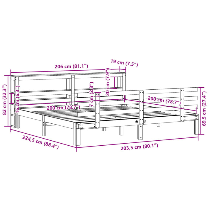 Sengeramme med hovedgærde uden madras Hvid 200x200 cm