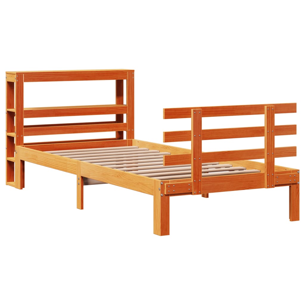 sengeramme med sengegavl 100x200 cm massivt fyrretræ gyldenbrun
