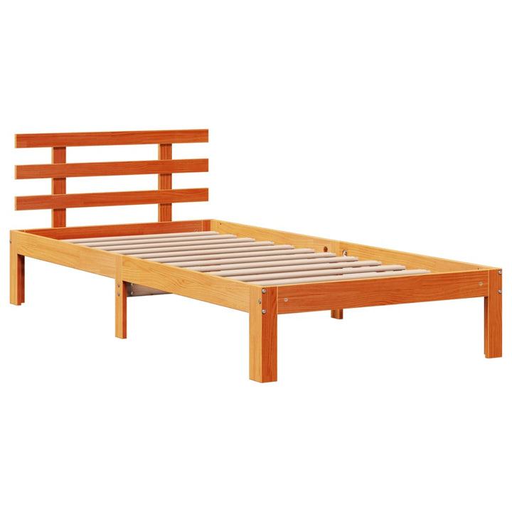 sengeramme med sengegavl 100x200 cm massivt fyrretræ gyldenbrun