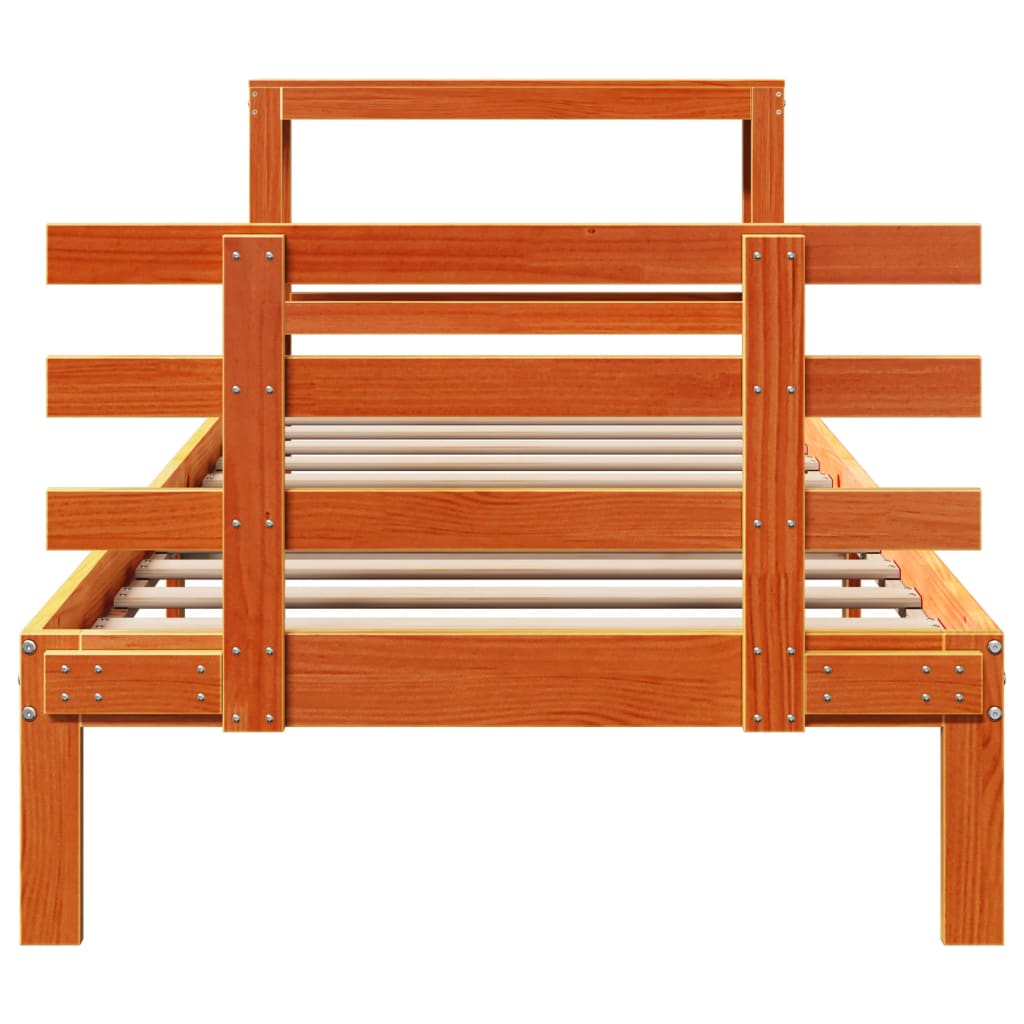 sengeramme med sengegavl 100x200 cm massivt fyrretræ gyldenbrun