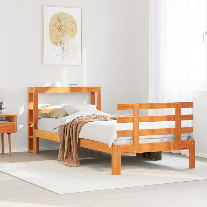 sengeramme med sengegavl 100x200 cm massivt fyrretræ gyldenbrun