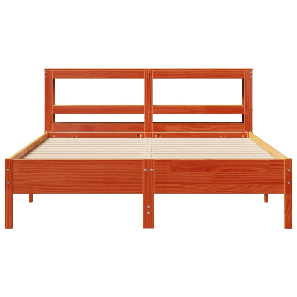 sengeramme uden madras 135x190 cm massivt fyrretræ brun